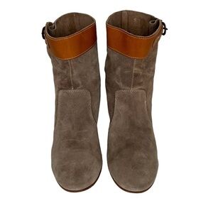 Sebago Dark Taupe Suede Sides w/Tan Leather ‘Nell’ Ankle Boots Sz 9.5